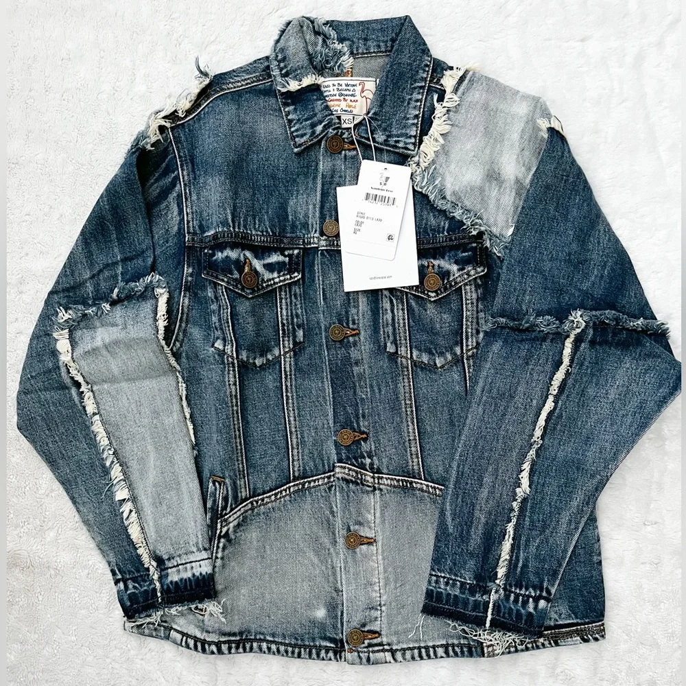 NWT- SANDRINE ROSE x Free People Deconstructed Frayed Denim Jacket